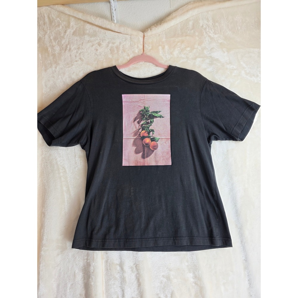MONKI Black T Shirt Peach Tree Graphic Print‎ Short Sleeve Casual Top